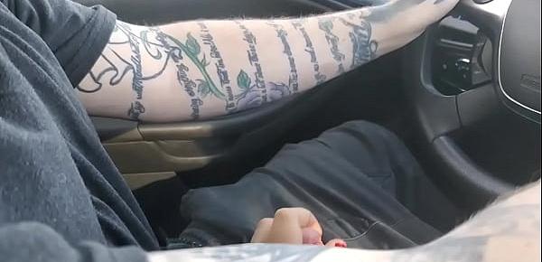  Playing with his dick and cum denial while driving